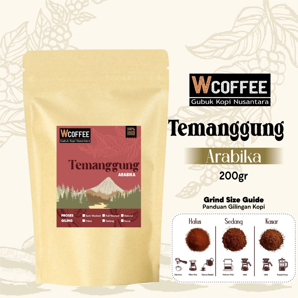 

Kopi Arabika temanggung bean Kopi 200gr - Biji Kopi wcoffee