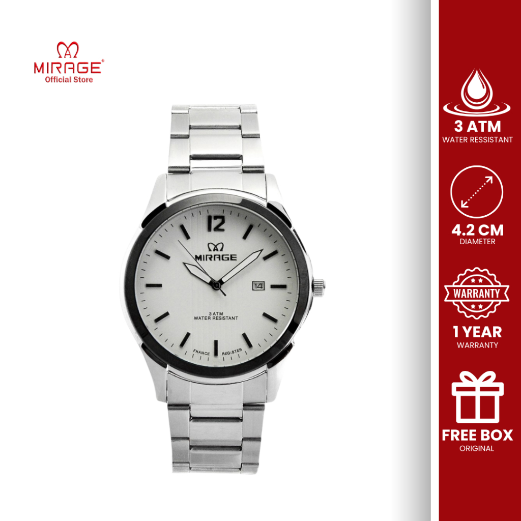 Mirage Jam Tangan Pria Original Analog Silver 7570 M Tahan Air Anti Karat Tanggal Aktif Bergaransi