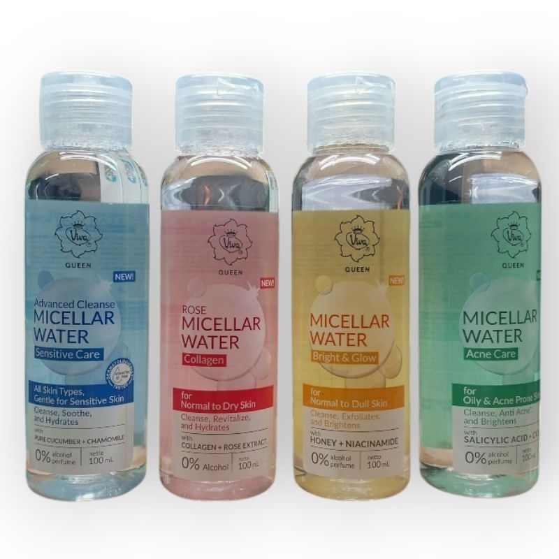 Viva Queen Micellar Water | Collagen | Bright&Glow | Sensitive Care | Acne Care 100ml Bpom