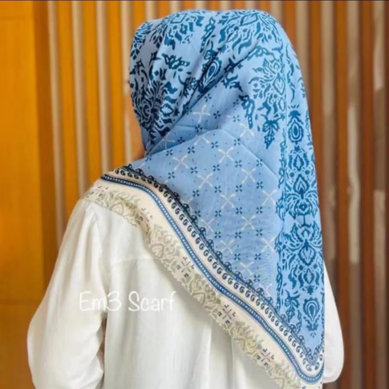 Hijab motif tema biru muda uk 110 cm