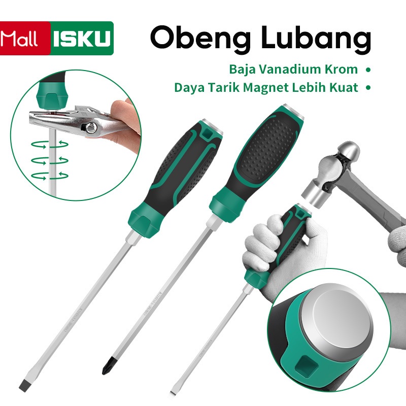 ISKU Obeng Ketok Magnet Phillips Dan Plus Obeng PH2X160mm Tip Magnetic Multifungsi Screwdriver