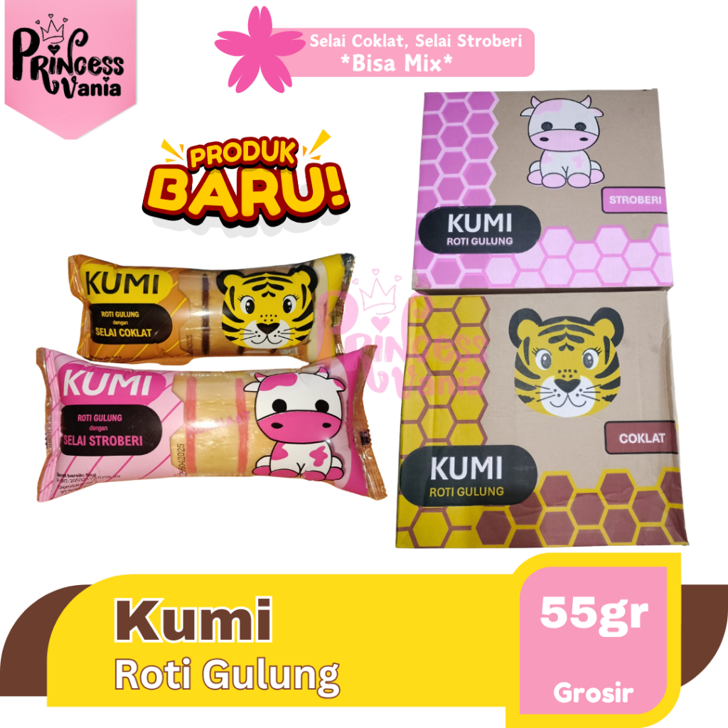 

KUMI ROTI GULUNG GROSIR 55GR RASA SELAI STROBERI COKELAT BISA MIX