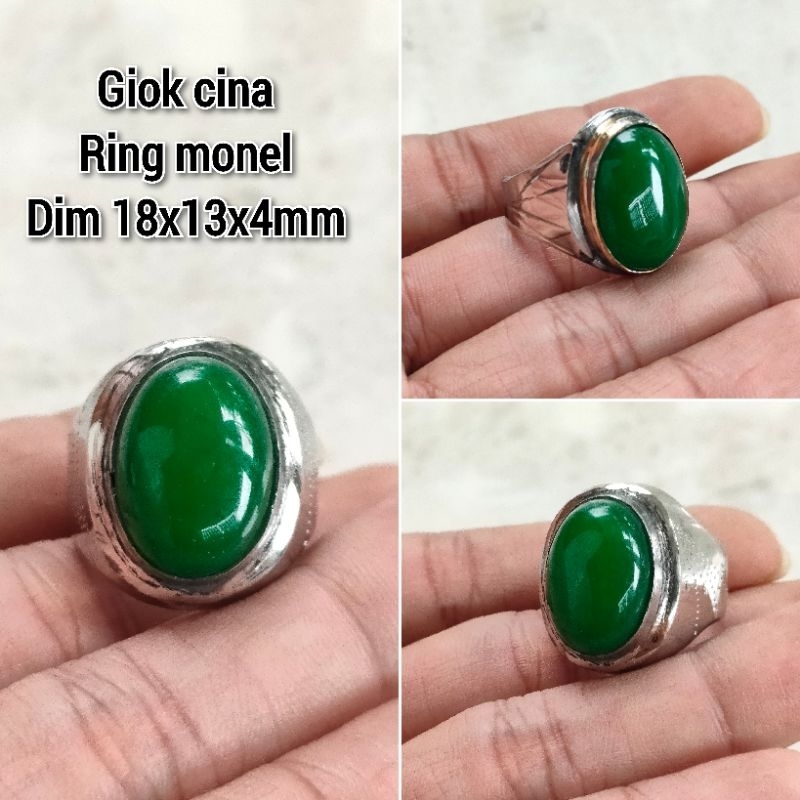 CINCIN PRIA BATU GIOK HIJAU RING ALPAKA SUPER PUTIH