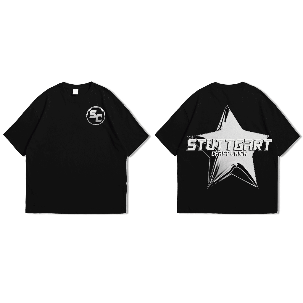 Oversize Tshirt 20s - Chrome Stuttgart Full Print - Stuttgart Craft Union - Black
