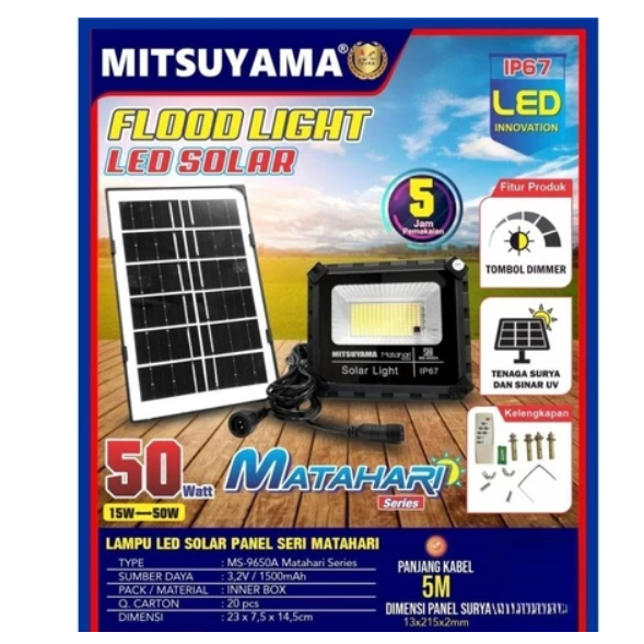 Termurah MS-9650A Lampu Sorot Solar Panel 50 Watt Mitsuyama + remote
