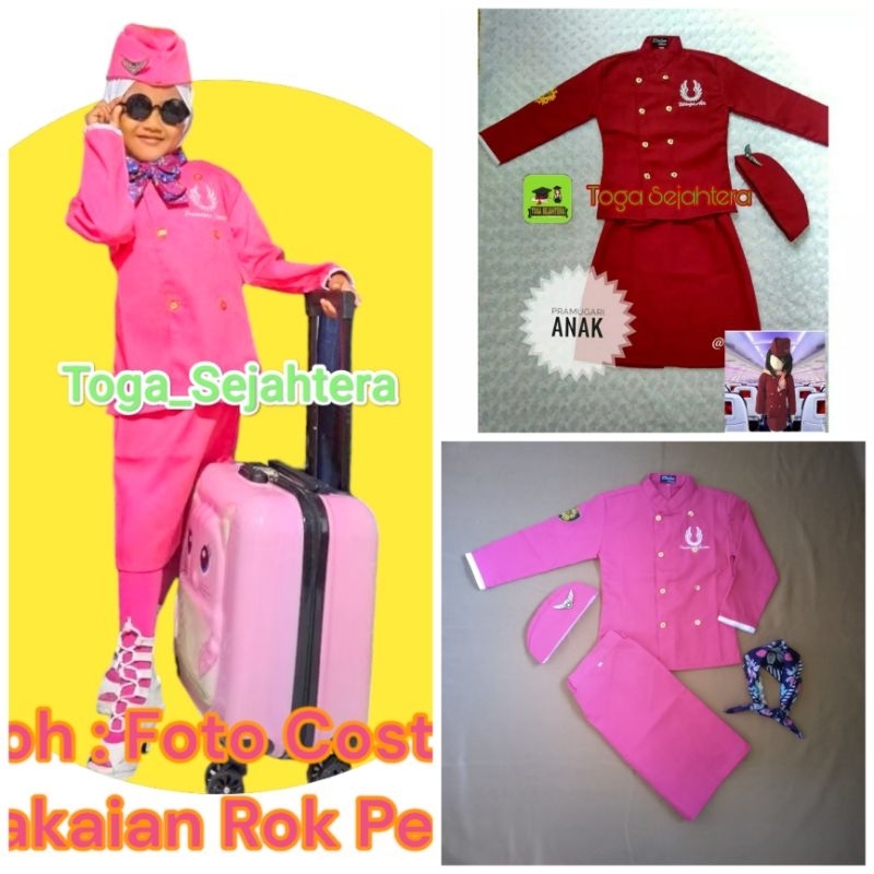 Baju Karnaval Profesi PRAMUGARI Anak Lengan PANJANG Rok PENDEK