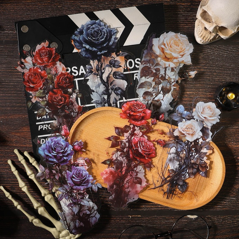 

(4BB2) sticker transparan bunga mawar duri besar vintage dark rose thorn big size journaling