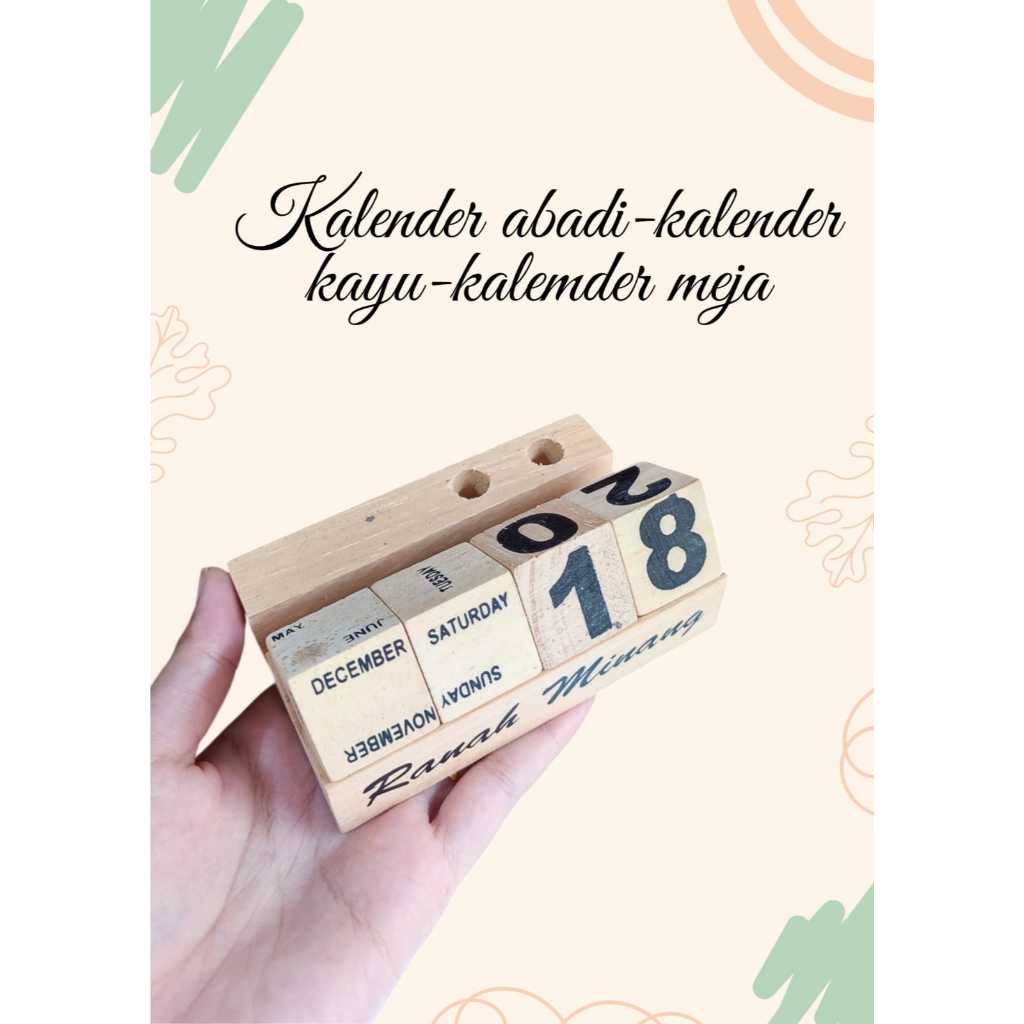 JAM KAYU KALENDER ABADI - kalender kayu - kalender meja
