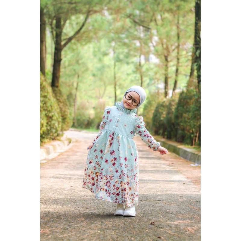 Gamis anak perempuan lalucu crinkle motif bunga 2-6 tahun