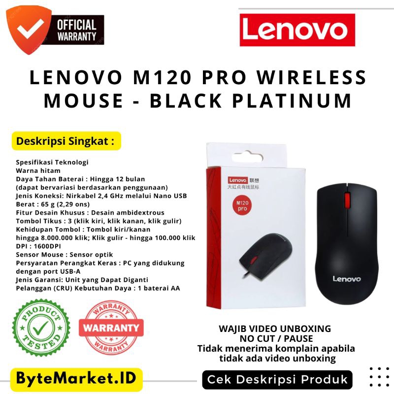 Lenovo M120 PRO Wireless Mouse Original - Black Platinum