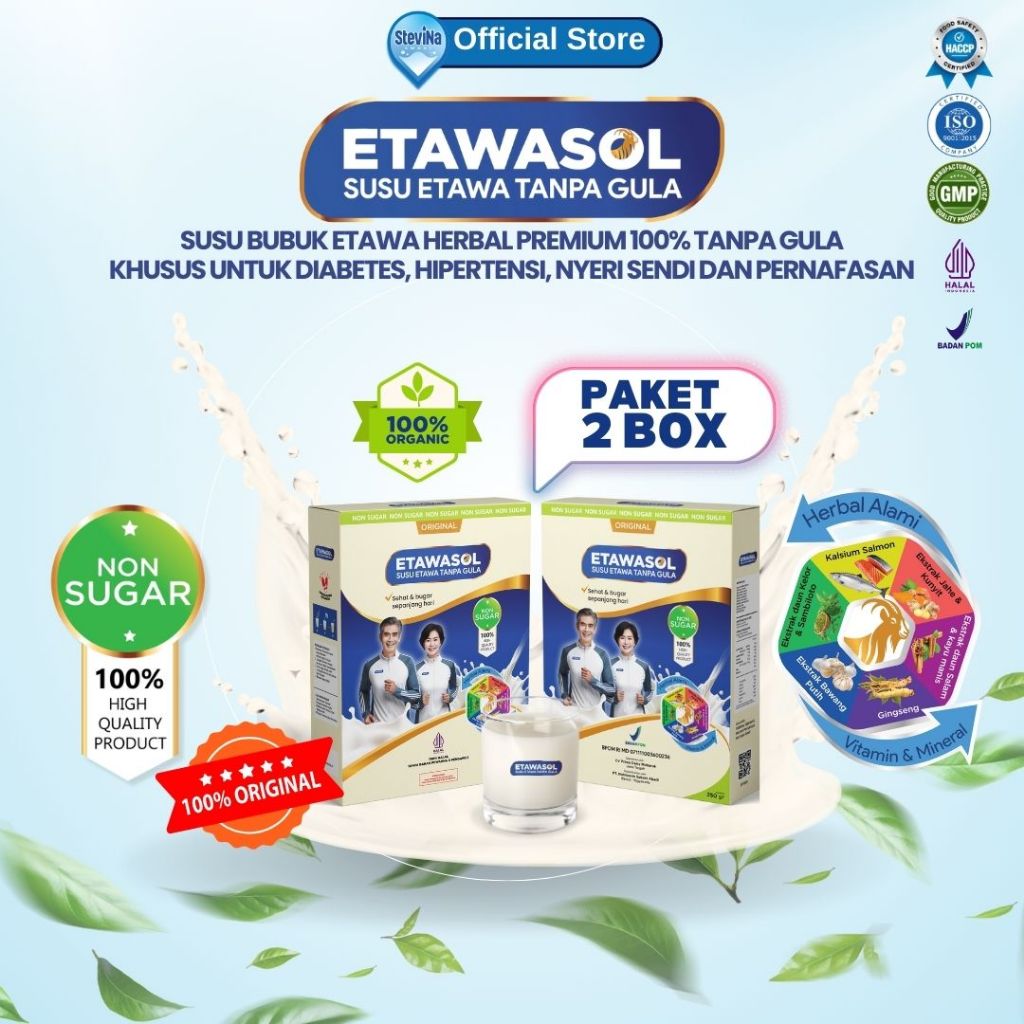 

Etawasol Susu Kambing Bebas Gula Untuk Diabetes, Hipertensi, Nyeri Sendi dan Pernafasan 250gr 2 Box