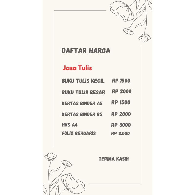 

Daftar Harga Jasa Tulis Buku Besar Kertas Binders A5 dan Binder B85