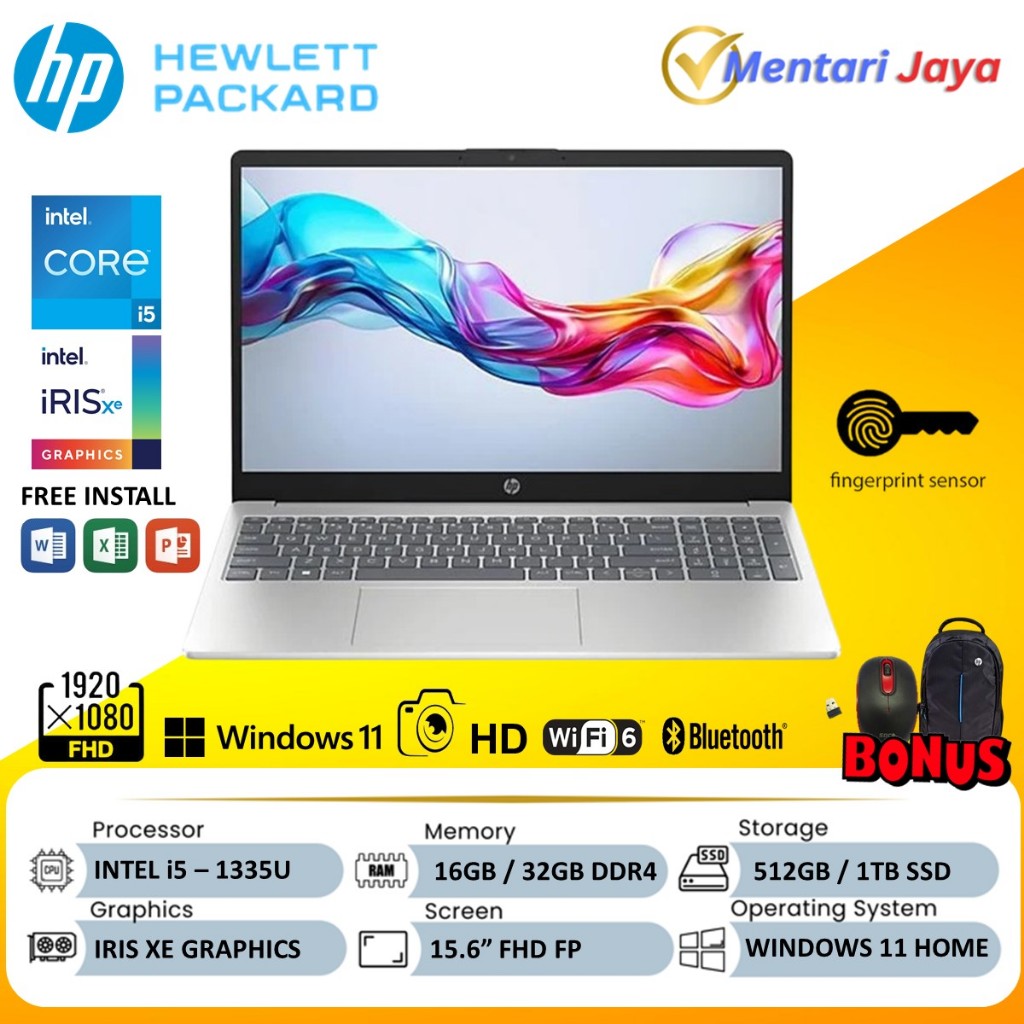 LAPTOP HP 15 CORE i5 RAM 32GB SSD 1TB 15.6"FHD WIN 11 BARU ORIGINAL