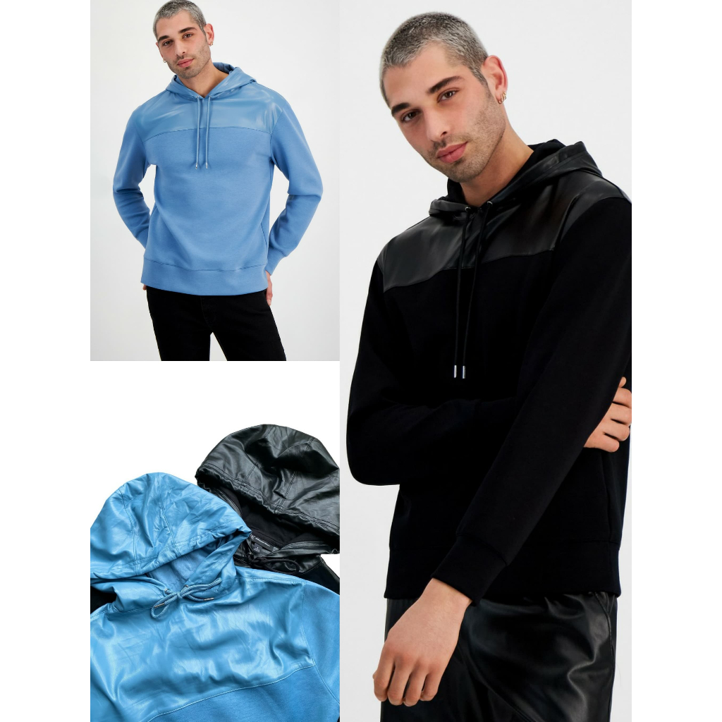 Unisex INC Regular-Fit Faux-Leather Pieced Hooded Sweatshirt - 7084