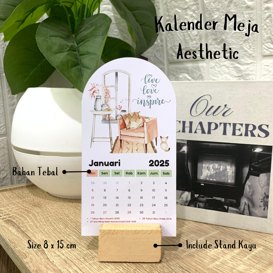 

[Window] Kalender 2025 Aesthetic - Kalender Meja 2025 Estetik - FREE STAND KAYU