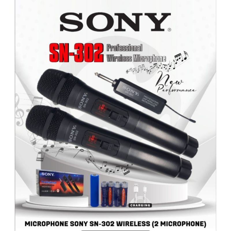 MICROPHONE SONY SN 302 tanpa kabel untuk karaoke isi 2 mic suara jernih dan bersih