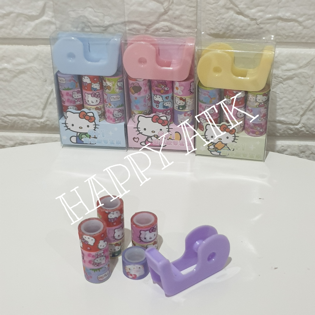 

1 SET (9 ROL + 1 DISPENSER) SELOTIP / WASHI TAPE / TAPE SANRIO LUCU DAN IMUT