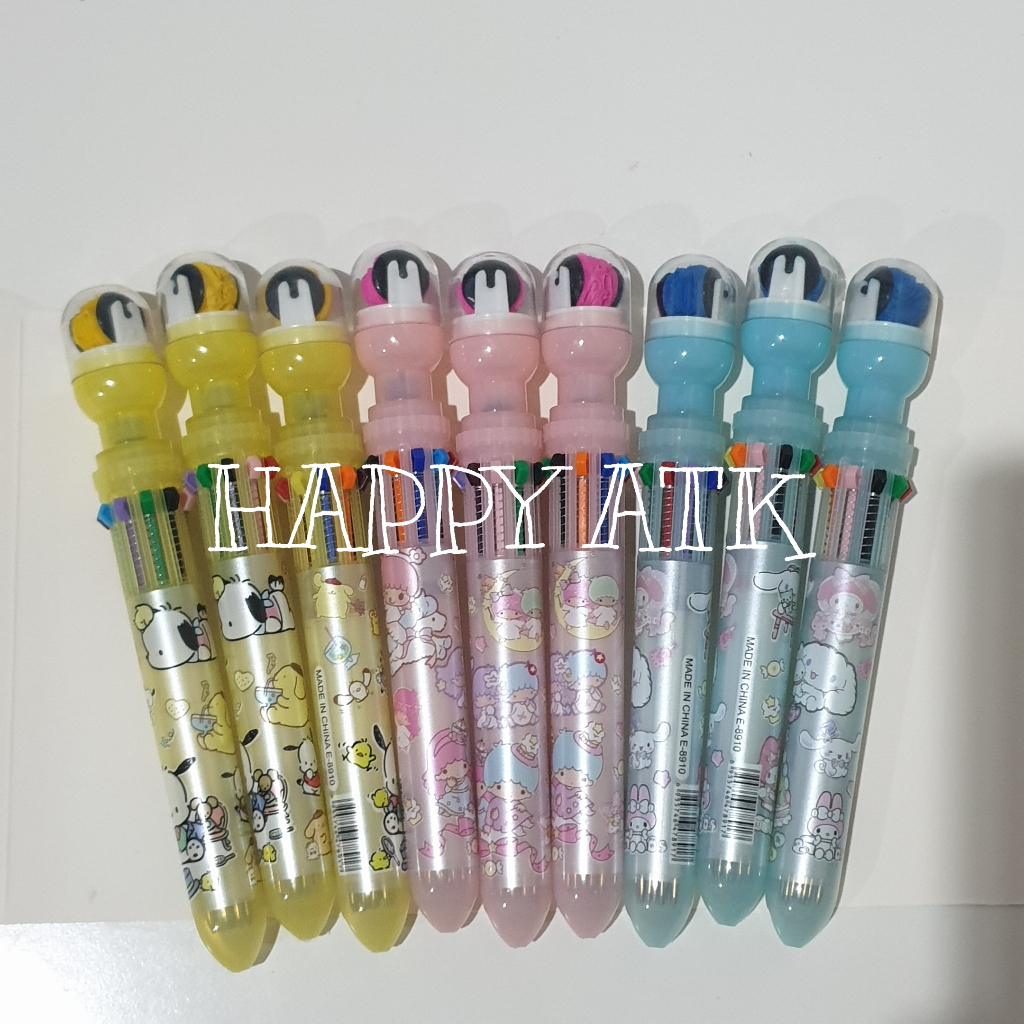 

PULPEN SANRIO 10 WARNA + PEN ROLLER STAMP SANRIO UNIK LUCU MURAH CAP STEMPEL ROLL PEN 10 WARNA / PENA STAMP