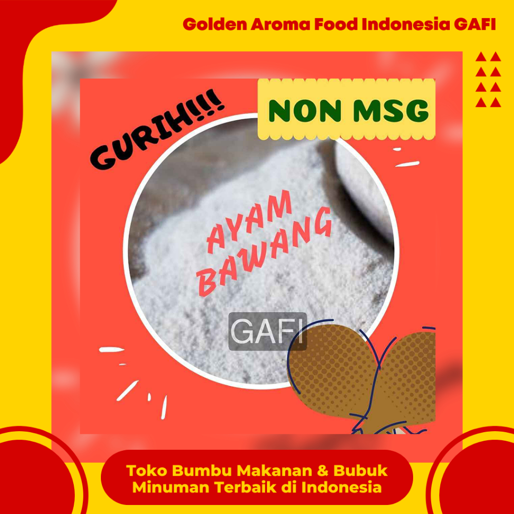 

GAFI Food Bumbu Tabur Rasa Ayam Bawang NON MSG 1 Kg Lezat Halal, Chicken Onion Flavour NON MSG Seasoning Powder 1 kg