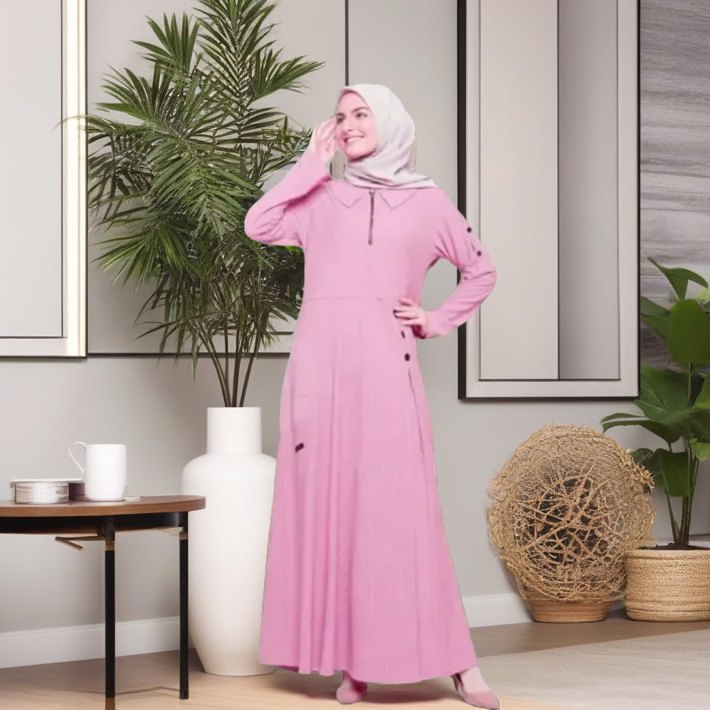 BAJU DRESS GAMIS CASUAL WANITA RAHNEM GM 41 PINK