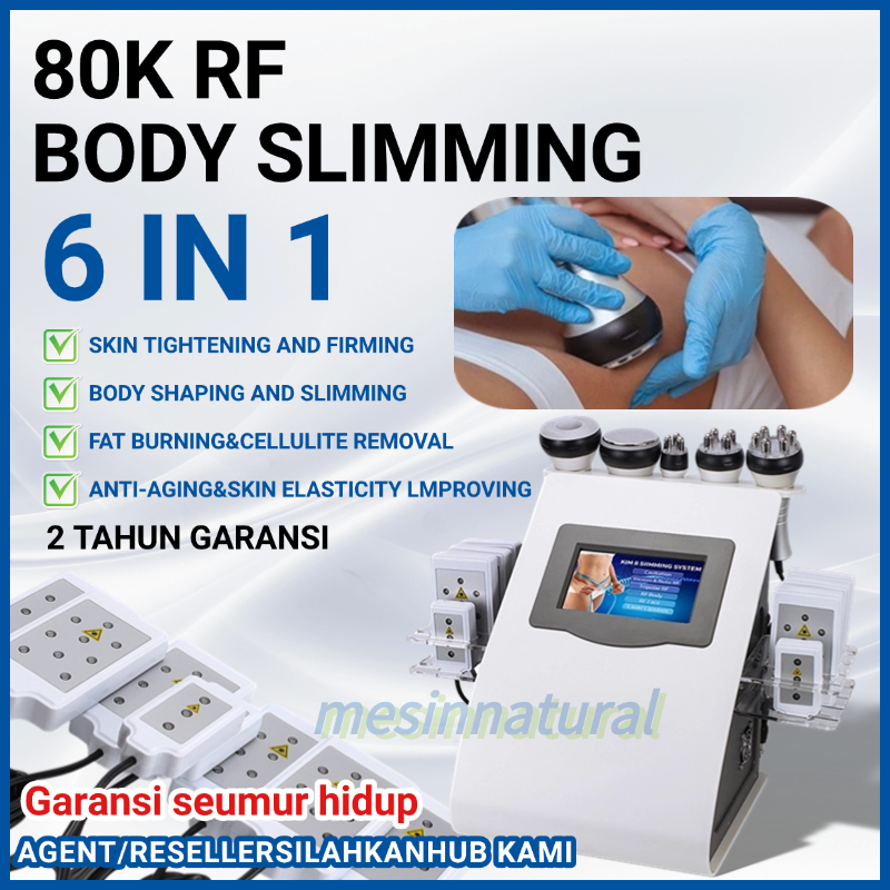 RF 6 in 1 slimming machine Alat rf wajah Pelangsing Badan 80k Cavitation Wajah Badan Burn Fat Pelang