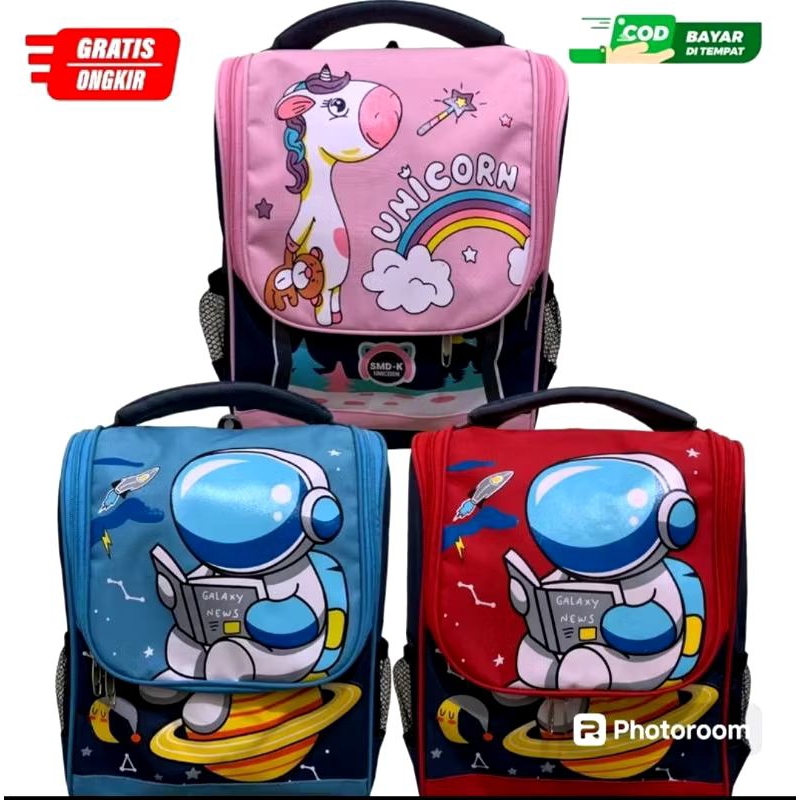 Tas Astronot TK Paud satu ruang,Model tabung,Tas Srkolah karakter terbaru