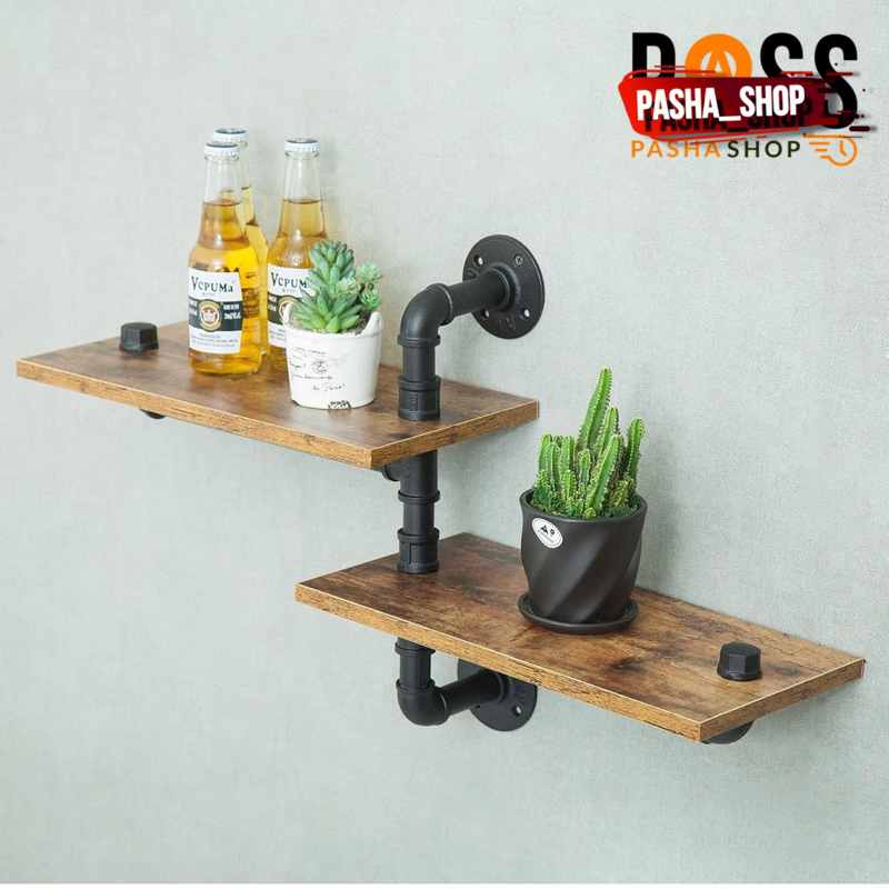 Rak industrial - Rak Industri 2 Tingkat - Rak Pipa Industrial - Rak Sudut Pipa dengan Papan Kayu