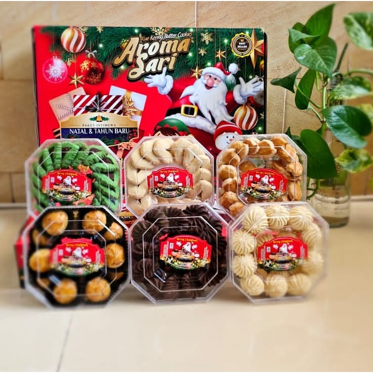 

HAMPERS KUE KERING NATAL TAHUN BARU ISI 6 MACAM KUE AROMA SARI | KADO HAMPERS GIFT PARCEL NATAL MERR