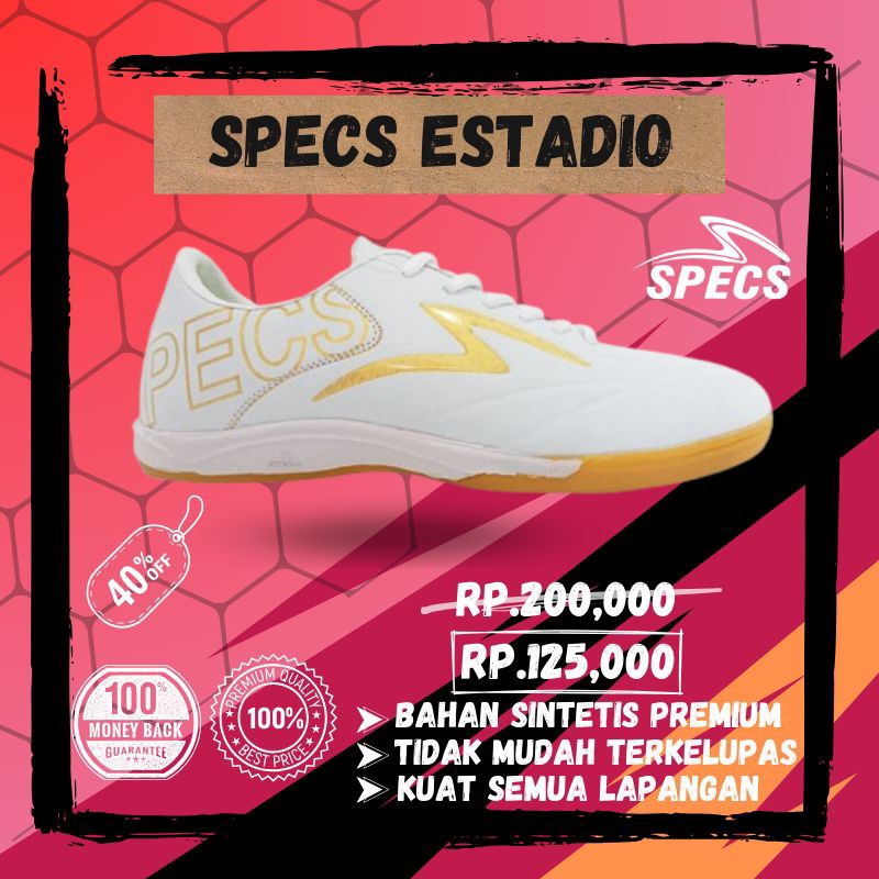 [COD] Sepatu Futsal SPECS Premium Estadio Putih Gold Grade Original