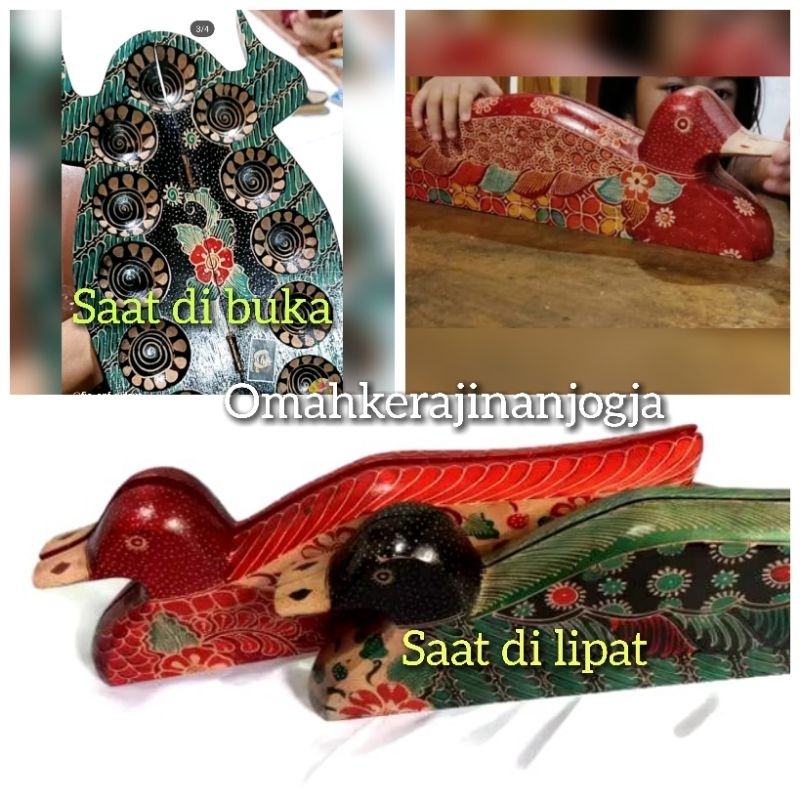 (Free Biji Sage 120Pcs)Dakon Kayu Batik , Congklak Kayu Batik Bentuk Hewan