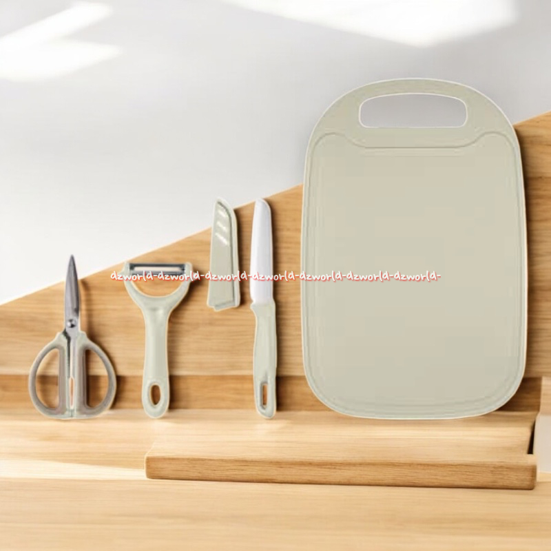 Kris 4pcs Pisau Dapur Talenan 1set Warna Putih Krischef Krisbow