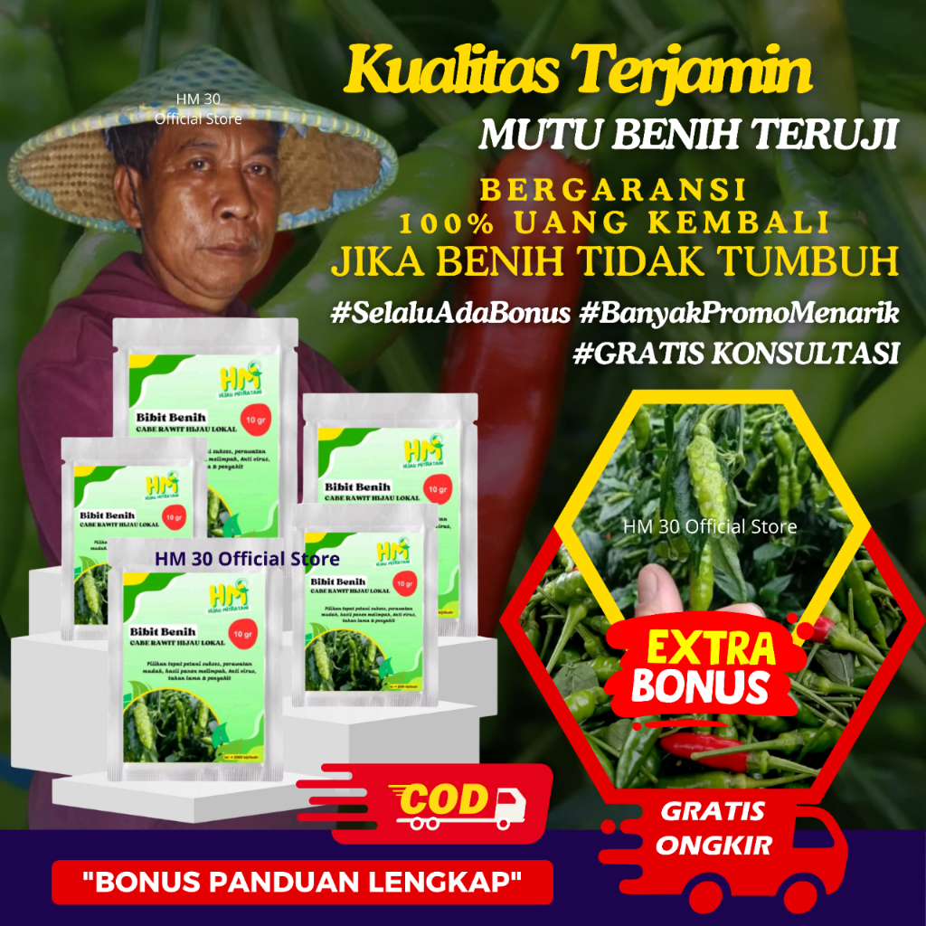 25gr & 50gr Benih Cabe Rawit Hijau Lokal Kualitas Internasional 5.000 & 10.000 biji/butir Bibit Caba