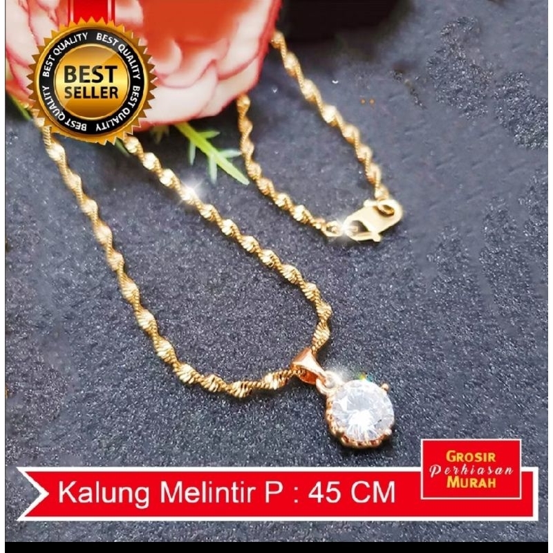 Kalung Melintir Model Titanium + Liontin Mata Satu 24k Lapis Emas Persis Emas Asli - Emas