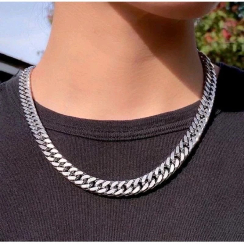 KALUNG TITANIUM RANTAI SILVER PRIA MODEL JUMBO/BESAR