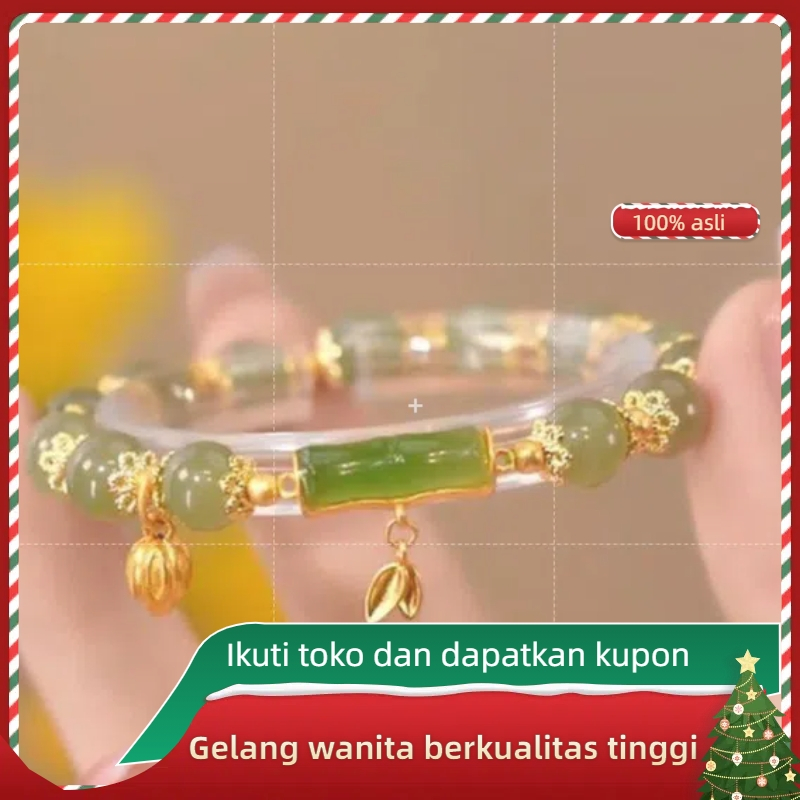 GL02 -- Gelang bambu hijau, gelang titanium baja sederhana dan elegan gaya Korea, gelang manik-manik