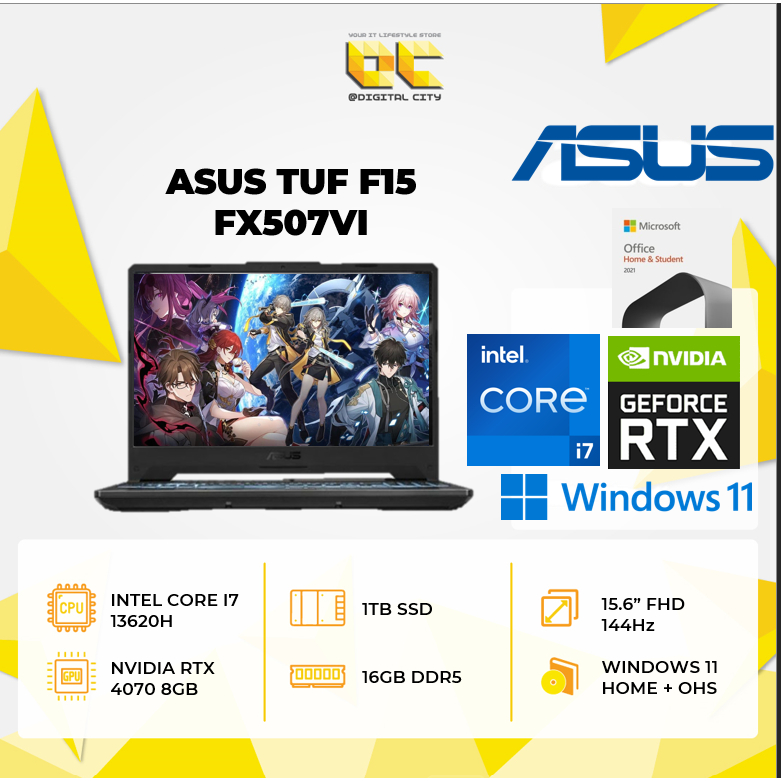 ASUS TUF F15 FX507VI I7 13620H RTX4070 8GB/ 16GB 1TB W11+OHS