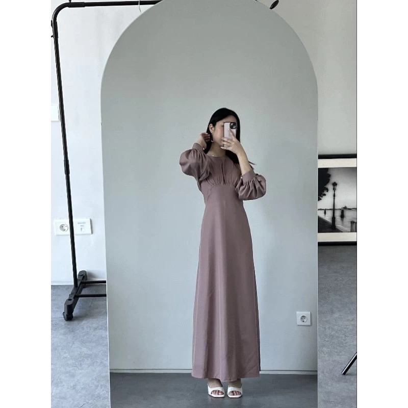 Shenna Dress Kekinian Korean Silk Dress Gaun Bridesmaid Polos Exlusive Bahan Maxmara Premium Gamis L