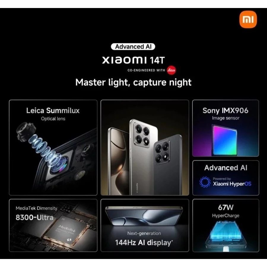 Xiaomi 14T 5G | Leica Triple Camera | MediaTek Dimensity 8300-ULTRA | 12GB 512GB | UFS 4.0 | IP68 | 