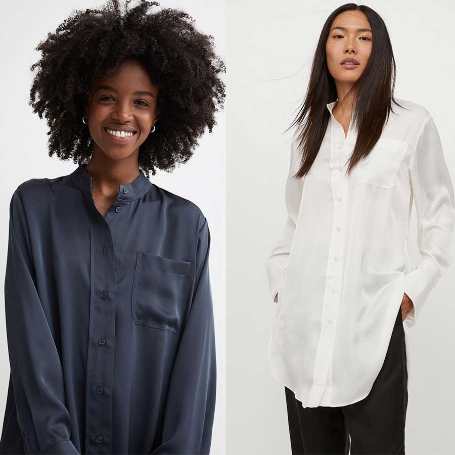 [shp] H&M CONSCIOUS 121 Long Shirt - Baju Atasan Kemeja Lengan Panjang Putih Polos Wanita Branded Or