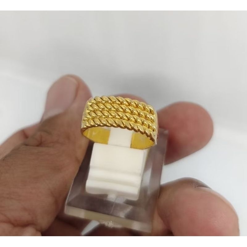 M & G Cincin Rantai Lilit Lapis Emas Asli 24k