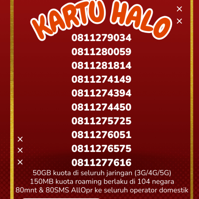 Kuota 50GB  Telkomsel kartu halo 10 digit nomor cantik Nomor langka 15