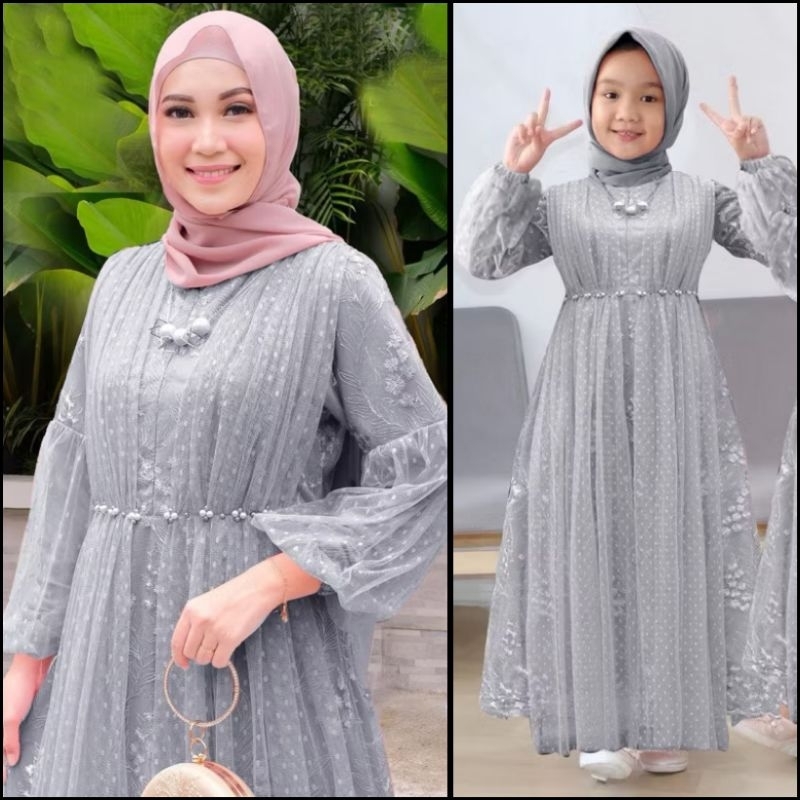 (NEW) JUNA DRESS - BAJU MAXY MAXI DRESS GAMIS BUSUI BRUKAT BROKAT MUTIARA LAPIS FURING PURING IBU AN