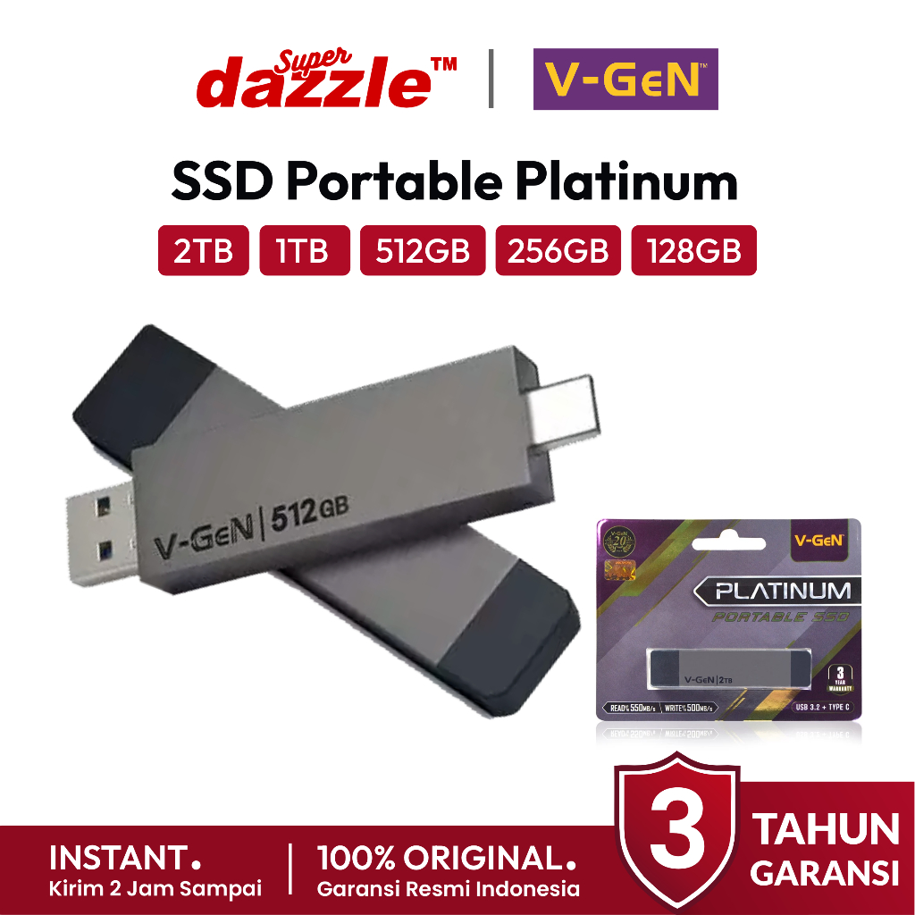 [ TERLARIS ] VGEN SSD Portable 2TB 1TB 512GB 256GB 128GB Original 100% Garansi Resmi 3 Tahun V-GEN O