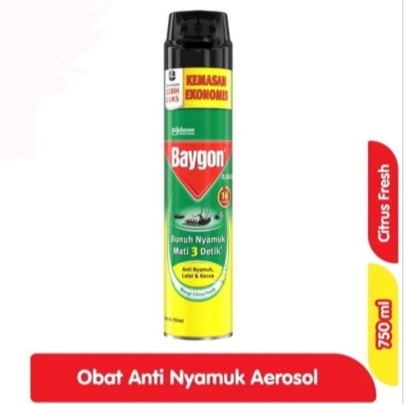 Baygon Aerosol 750ml Citrus Fresh // Baygon Semprot 750ml wangi Flower Garden // Baygon Semprot Flow