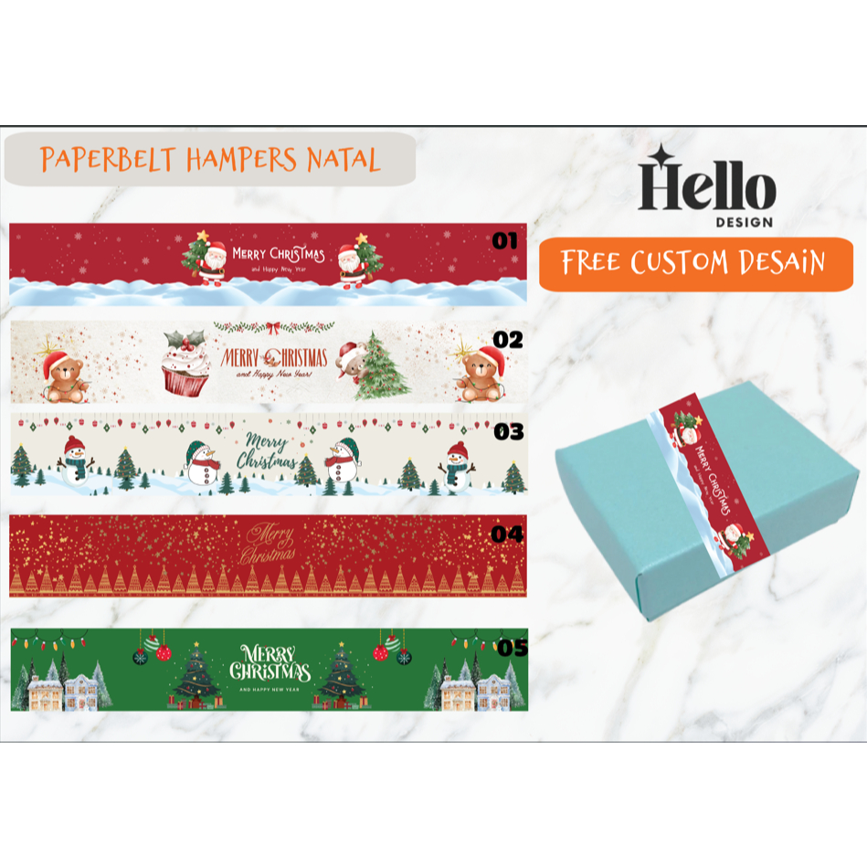 

(FREE CUSTOM) Paperbelt Hampers Souvenir Natal - Label Box Bento Natal Paper Sleeve Christmas