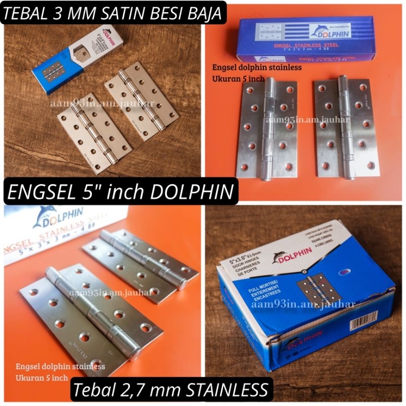 Engsel pintu 5" inchi lobang 5 DOLPHIN SUS 304 STAINLESS STELL TEBAL 3 MM x 5" x 3" engsel 5 inchi