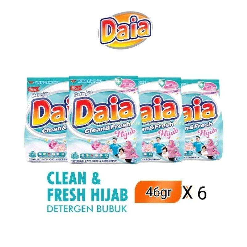 Paket Murah Deterjen Bubuk Daia Clean & Fresh Hijab Renceng 46 gr x 6