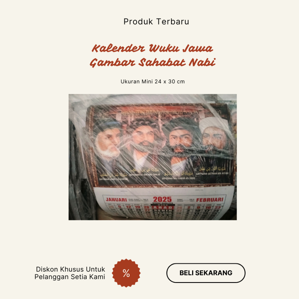 

Kalender Dinding 2025 Terbaru Wuku Jawa Gambar Sahabat Nabi Ukuran Mini 24 x 30 Cm - Hiasan Dinding Calendar Kalendar Abu Bakar as-Shiddiq Umar bin Khattab Utsman bin Affan Ali bin Abi Thalib Shahabat Rasullullah Rasul Rosul Muhammad SAW