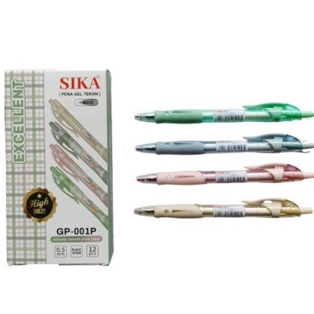 

12 Pcs Pulpen Cetek Sika GP-001P Excellent Tinta Hitam 0.5mm