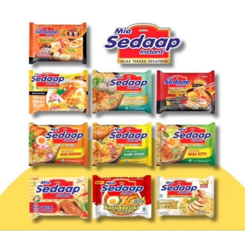 

mie Sedaap instan kuah rasa Ayam bawang,Kari special,Soto,Baso,Laksa,Korean soup,soto madura,rawit bingit. Harga 10 pcs